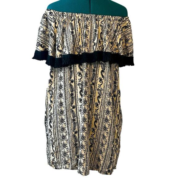 Uncle Frank by Ivy Jane Off Shoulder Dress Cream Black Boho Embroidered Size S - Picture 2 of 5